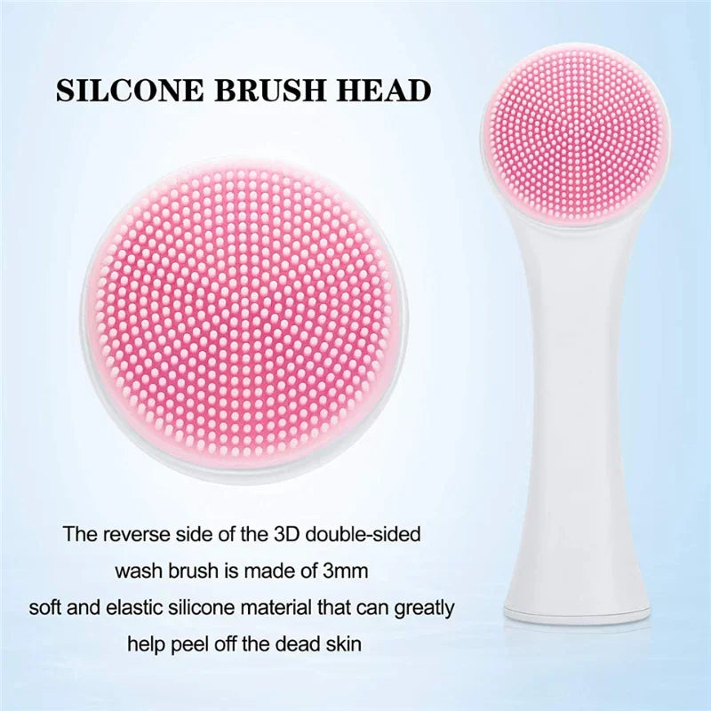 3D double silicone facial cleansing brush manual massage facial brush soft bristles exfoliator double sided face wash brush