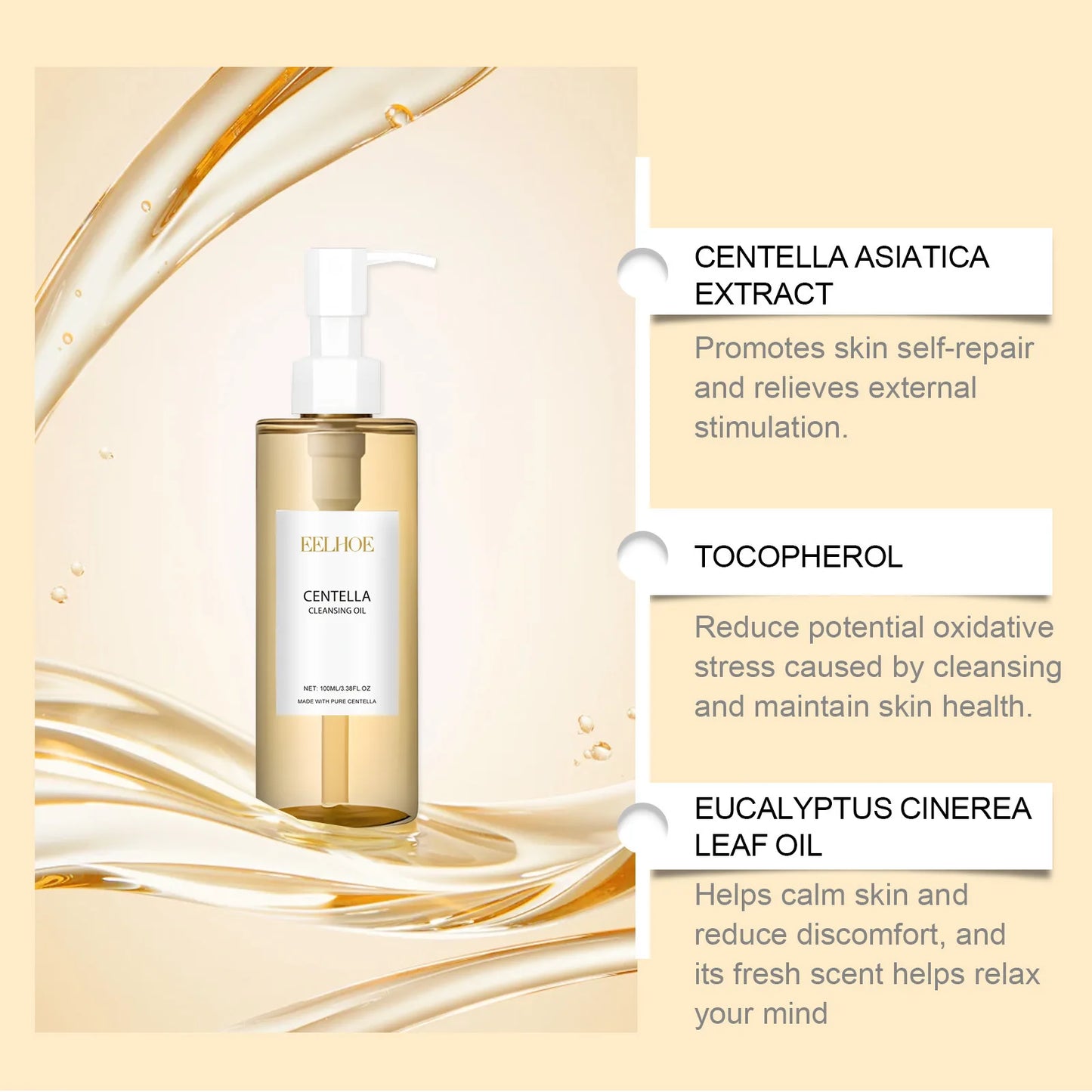 EELHOE Centella Cleansing Oil Facial Makeup Remover Moisturizing for Face Shrink Pores Removal Cleansing Oil Sensitive Skin Care