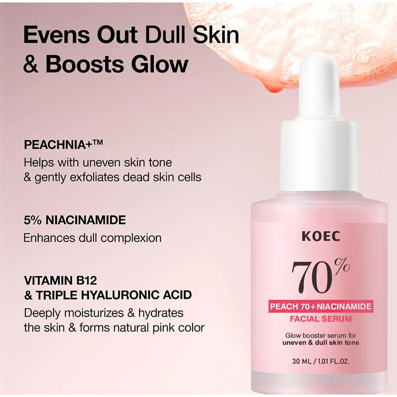 Korean Peach 70% Niacinamide Facial Serum,Face Brightening Hydrating Moisturizing Lotion,Skin Care Essence Fade Dullness Melasma