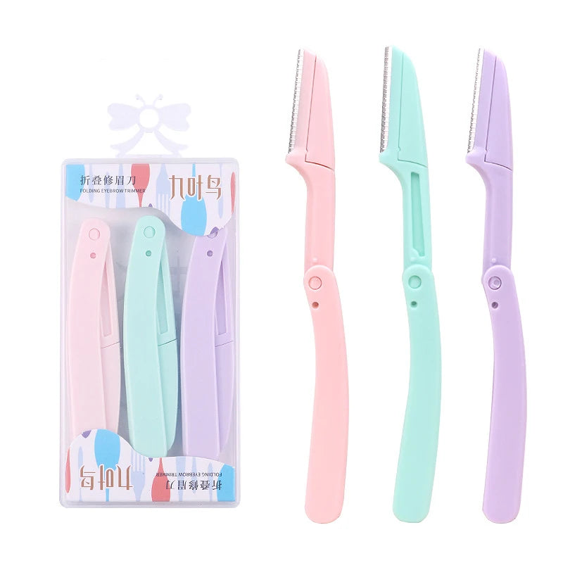 Karsyngirl 3pcs Fold Eyebrow Trimmer Scissors Hair Remover Eyebrow Comb Razor Eyebrow Clip Makeup Tools Face Razor for Women
