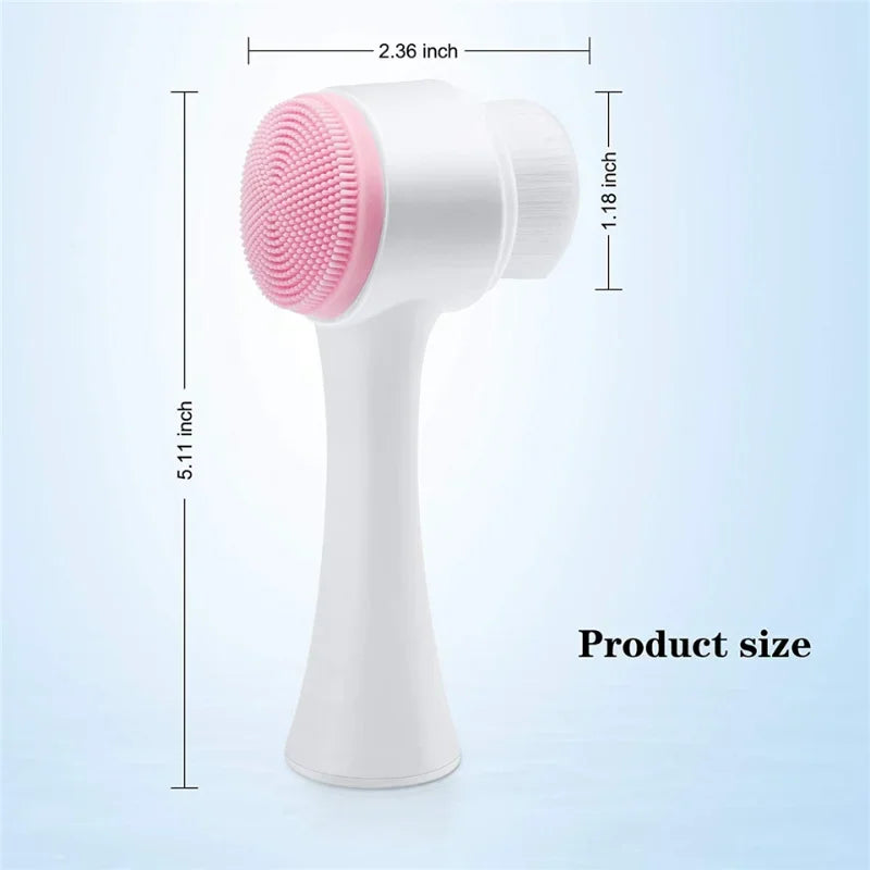 3D double silicone facial cleansing brush manual massage facial brush soft bristles exfoliator double sided face wash brush