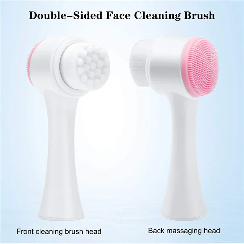3D double silicone facial cleansing brush manual massage facial brush soft bristles exfoliator double sided face wash brush