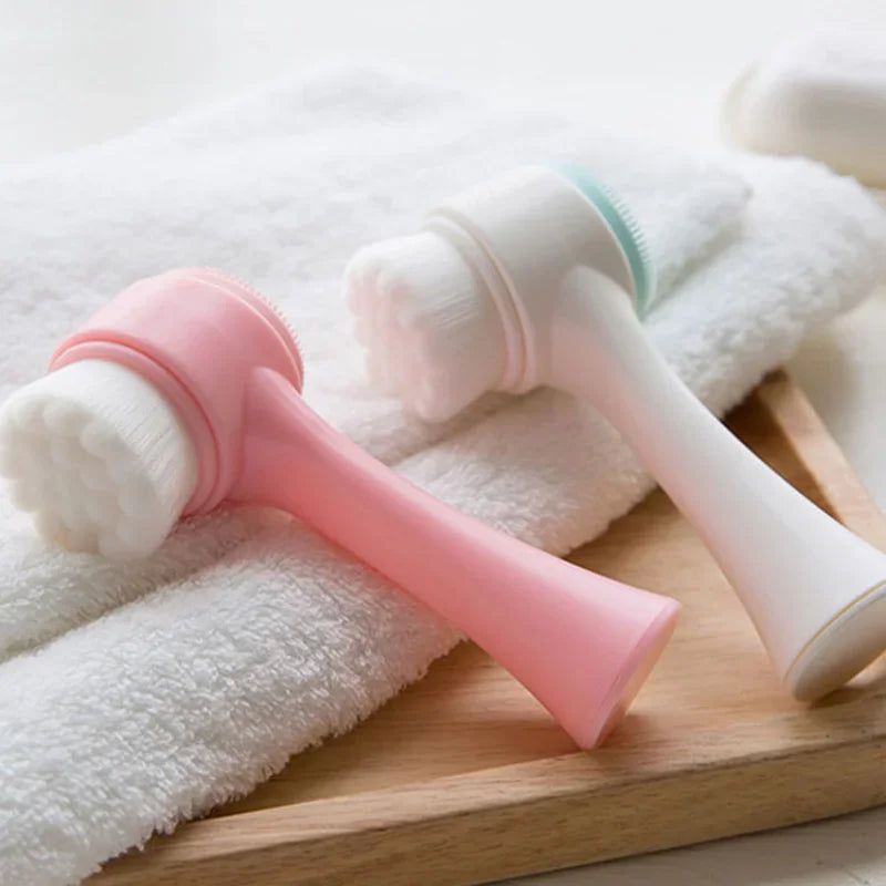 3D double silicone facial cleansing brush manual massage facial brush soft bristles exfoliator double sided face wash brush