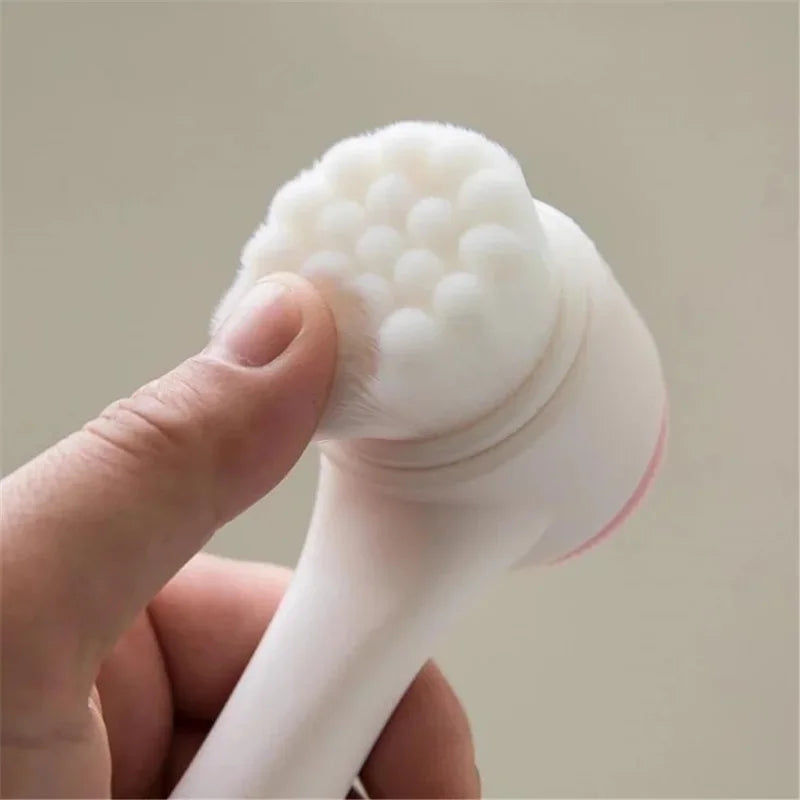 3D double silicone facial cleansing brush manual massage facial brush soft bristles exfoliator double sided face wash brush
