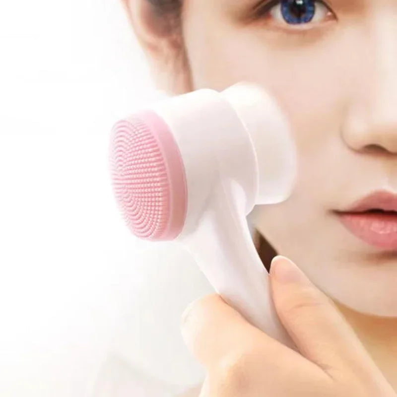 3D double silicone facial cleansing brush manual massage facial brush soft bristles exfoliator double sided face wash brush