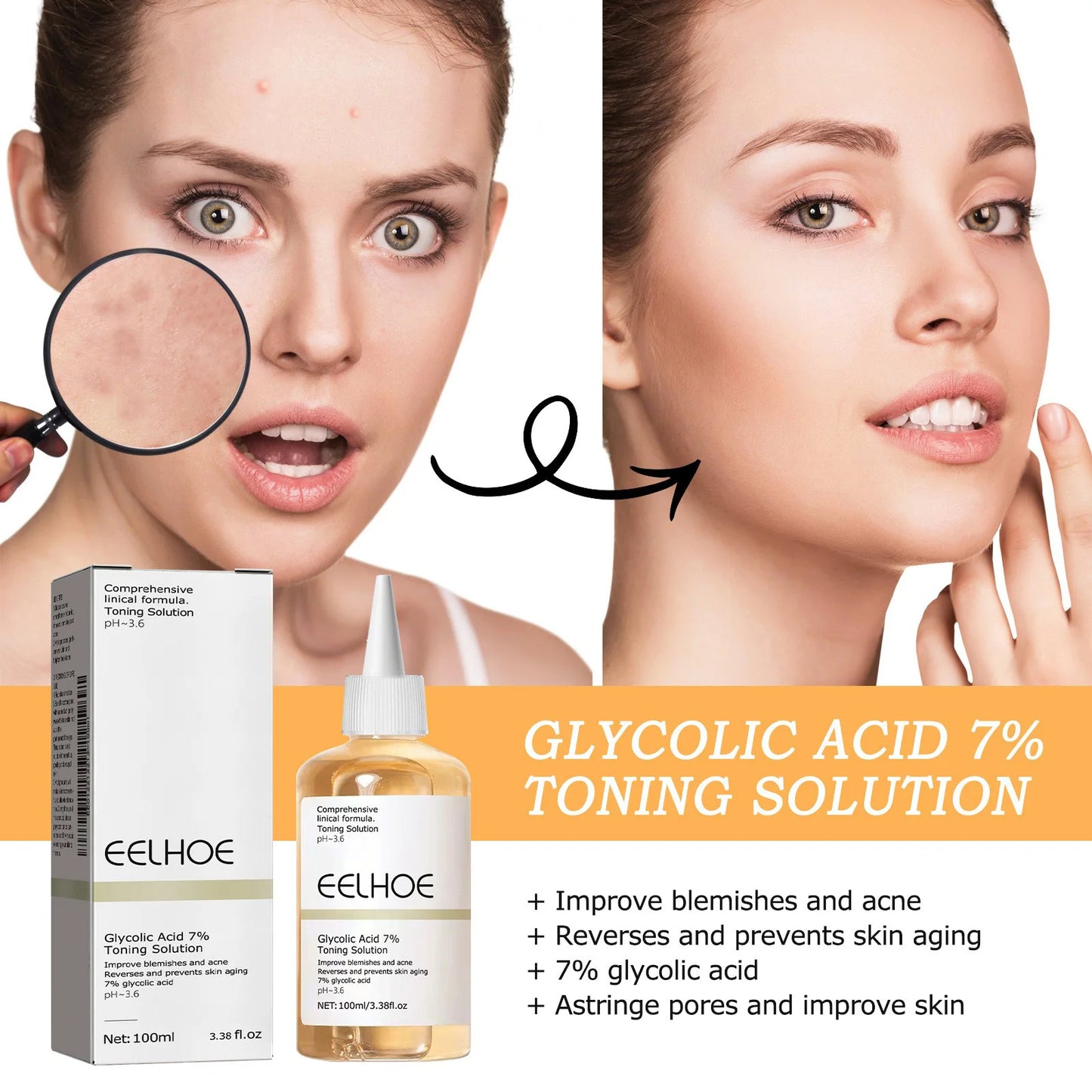 100ml Glycolic Acid Toning Solution Ordinary Acne Remover Lifting Firming Wrinkles Glowing Facial Care Gift Glycolic Acid Toner