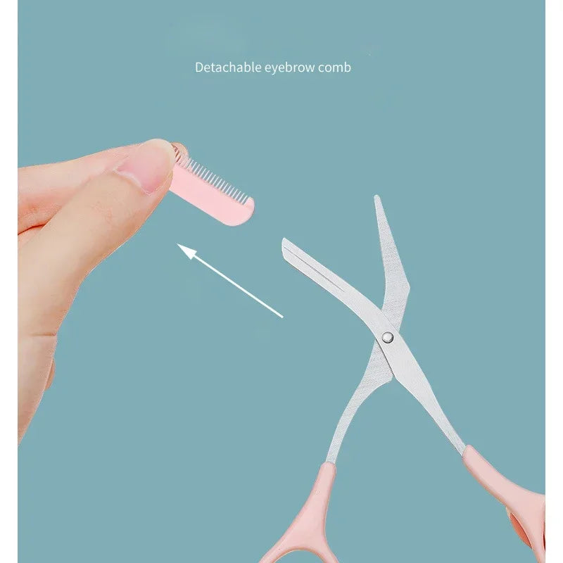 Stainless Steel Facial Hair Removal Shaver Cutter Eyebrow Trimmer Scissors Color Titanium with Comb Removable Makeup Accessories